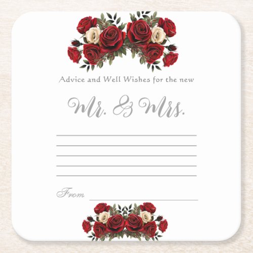 Advice and Well Wishes Mr  Mrs Red Roses   Square Paper Coaster