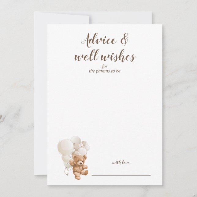 Advice and Well Wishes Teddy Bear Baby Shower Card (Front)