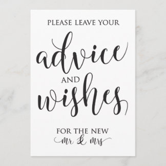 Advice and Well Wishes Wedding Decor Sign Invitation