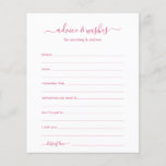 Advice and Wishes<br><div class="desc">These simple, rose pink and white, modern, minimal, handwritten script Advice & Wishes sheets are perfect to have bridal shower, rehearsal dinner or wedding guests fill out for the happy couple. People will love having the prompts - they make it so easy to leave loving words of advice and well...</div>