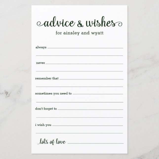 Advice and Wishes (Front)