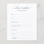 Advice and Wishes<br><div class="desc">These simple, dusty blue and white, modern, minimal, handwritten script Advice & Wishes sheets are perfect to have bridal shower, rehearsal dinner or wedding guests fill out for the happy couple. People will love having the prompts - they make it so easy to leave loving words of advice and well...</div>
