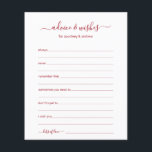Advice and Wishes<br><div class="desc">These simple, red and white, modern, minimal, handwritten script Advice & Wishes sheets are perfect to have bridal shower, rehearsal dinner or wedding guests fill out for the happy couple. People will love having the prompts - they make it so easy to leave loving words of advice and well wishes....</div>