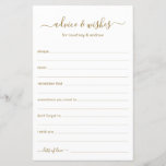 Advice and Wishes<br><div class="desc">These simple, gold and white, modern, minimal, handwritten script Advice & Wishes sheets are perfect to have bridal shower, rehearsal dinner or wedding guests fill out for the happy couple. People will love having the prompts - they make it so easy to leave loving words of advice and well wishes....</div>