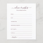 Advice and Wishes<br><div class="desc">These simple, burgundy and white, modern, minimal, handwritten script Advice & Wishes sheets are perfect to have bridal shower, rehearsal dinner or wedding guests fill out for the happy couple. People will love having the prompts - they make it so easy to leave loving words of advice and well wishes....</div>