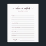 Advice and Wishes<br><div class="desc">These simple, burgundy and white, modern, minimal, handwritten script Advice & Wishes sheets are perfect to have bridal shower, rehearsal dinner or wedding guests fill out for the happy couple. People will love having the prompts - they make it so easy to leave loving words of advice and well wishes....</div>