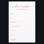 Advice and Wishes<br><div class="desc">These simple, rose pink and white, modern, minimal, handwritten script Advice & Wishes sheets are perfect to have bridal shower, rehearsal dinner or wedding guests fill out for the happy couple. People will love having the prompts - they make it so easy to leave loving words of advice and well...</div>