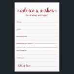 Advice and Wishes<br><div class="desc">These simple, red and white, modern, minimal, handwritten script Advice & Wishes sheets are perfect to have bridal shower, rehearsal dinner or wedding guests fill out for the happy couple. People will love having the prompts - they make it so easy to leave loving words of advice and well wishes....</div>
