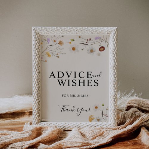Advice And Wishes Boho Wildflower Wedding Sign 
