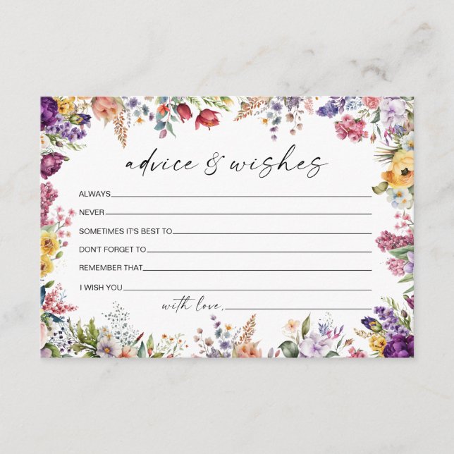 Advice And Wishes Bridal Shower Floral Game Enclosure Card (Front)
