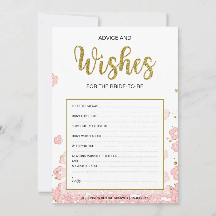 Bridal Shower Games Advice and Wishes for Bride & Groom Wedding Advice and Wishes BSL Pink Floral Shower Decor Boho Well Wishes Cards