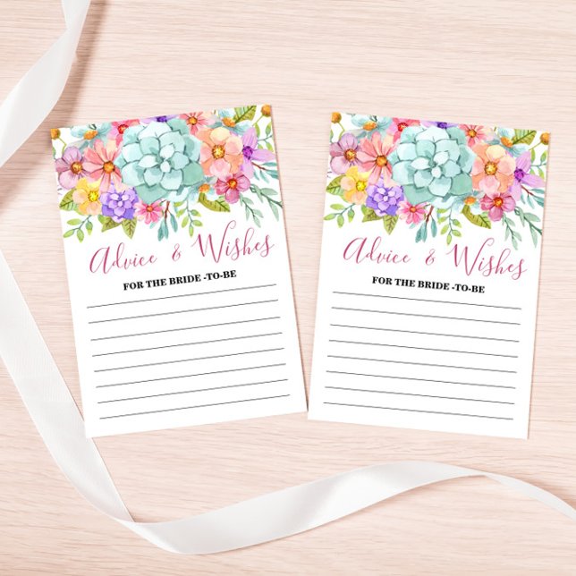 Advice and Wishes Colorful Floral Bridal Game Card (Creator Uploaded)