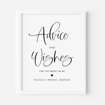 Advice And Wishes Cute Calligraphy Bridal Shower Poster by misstallulah at Zazzle
