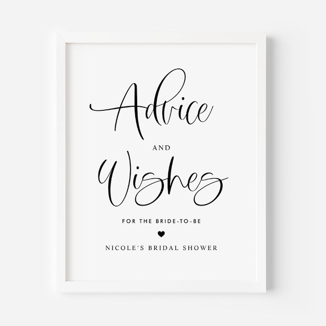 Advice and Wishes Cute Calligraphy Bridal Shower Poster (Creator Uploaded)
