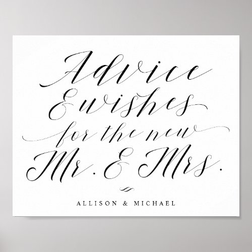 Advice and Wishes Elegant Calligraphy Wedding Sign
