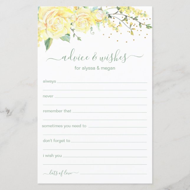 Advice and Wishes Elegant Yellow floral LGBTQ (Front)
