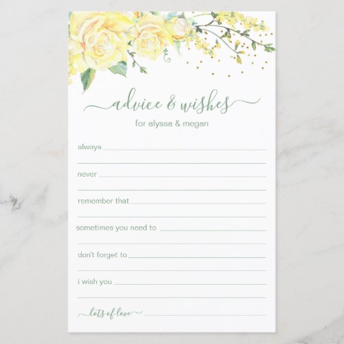 Advice and Wishes Elegant Yellow floral LGBTQ