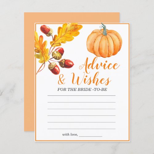 Advice and Wishes Fall Pumpkin Bridal Game
