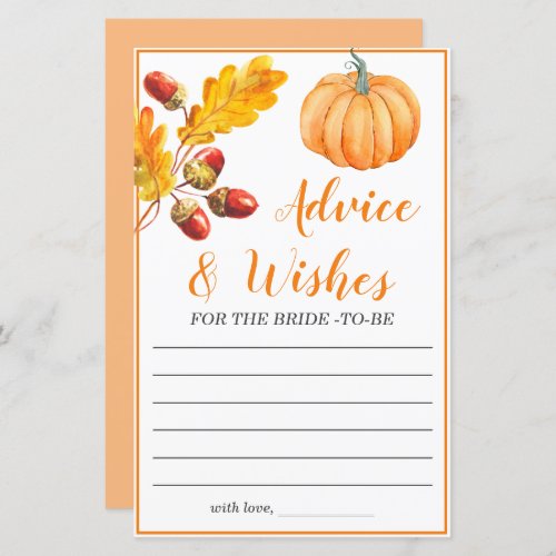 Advice and Wishes Fall Pumpkin Bridal Game