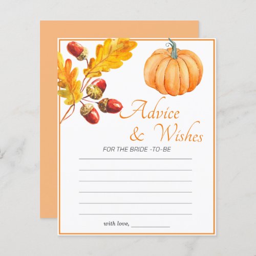 Advice and Wishes Fall Pumpkin Bridal Game