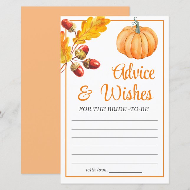 Advice and Wishes Fall Pumpkin Bridal Shower Game (Front/Back)