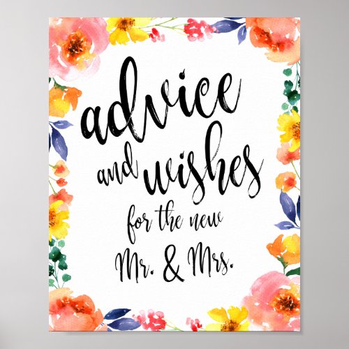 Advice and Wishes Floral 8x10 Wedding Sign