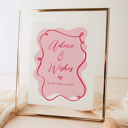 Advice and wishes for Newlyweds retro pink red Poster