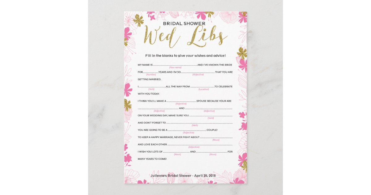 Advice And Wishes For The Bride Shower Game Zazzle Com
