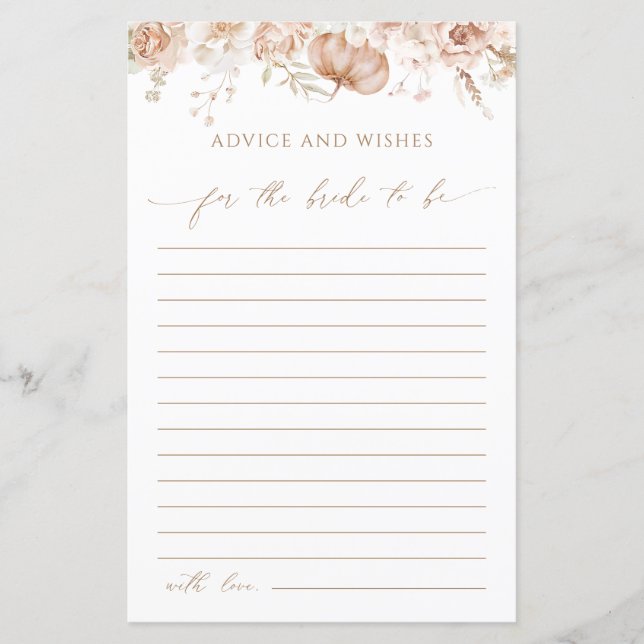 Advice and Wishes for the Bride to Be Paper Sheet (Front)