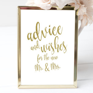 Advice and Wishes Gold Affordable Wedding Sign Invitation