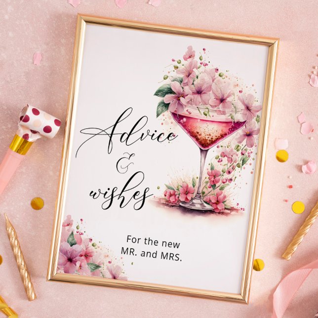 Advice and Wishes Petals and Prosecco Pink Floral Poster (Creator Uploaded)