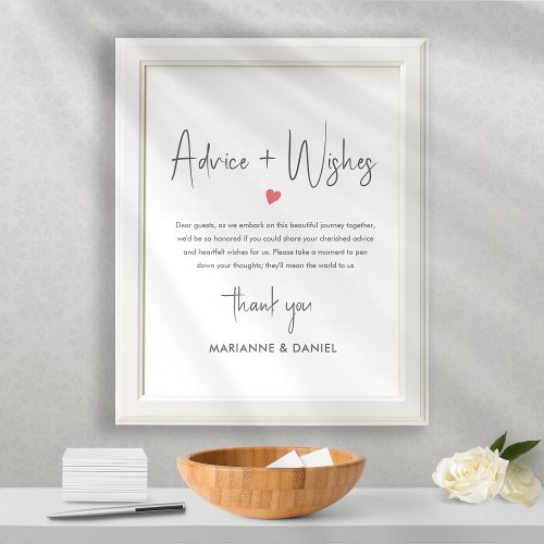Advice and Wishes Pink Heart Wedding  Poster