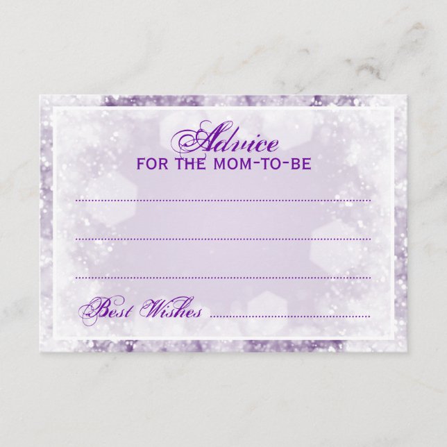 Advice Card Baby Shower Night Sparkle Purple (Front)