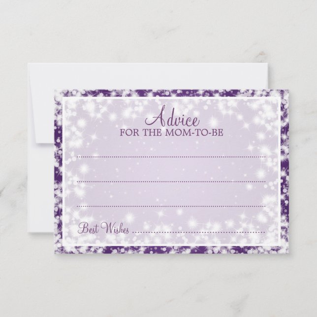 Advice Card Baby Shower Winter Sparkle Purple (Front)
