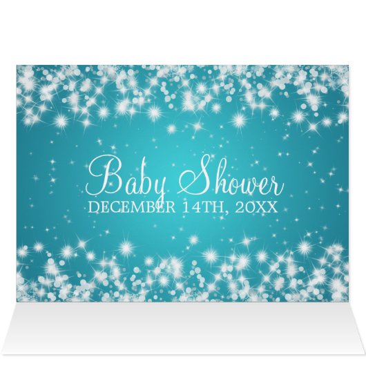 Advice Card Baby Shower Winter Sparkle Turquoise (Inside Horizontal (Top))