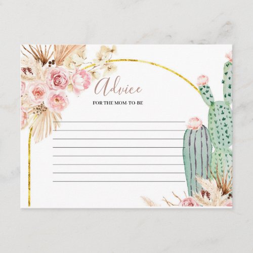 Advice Card Boho Cactus Pink Flowers 