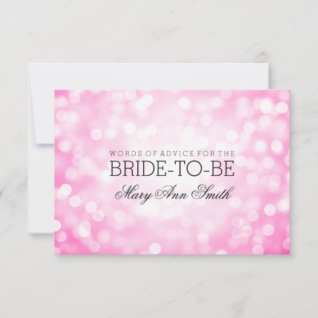 Advice Card Bridal Shower Pink Glitter Lights (Front)