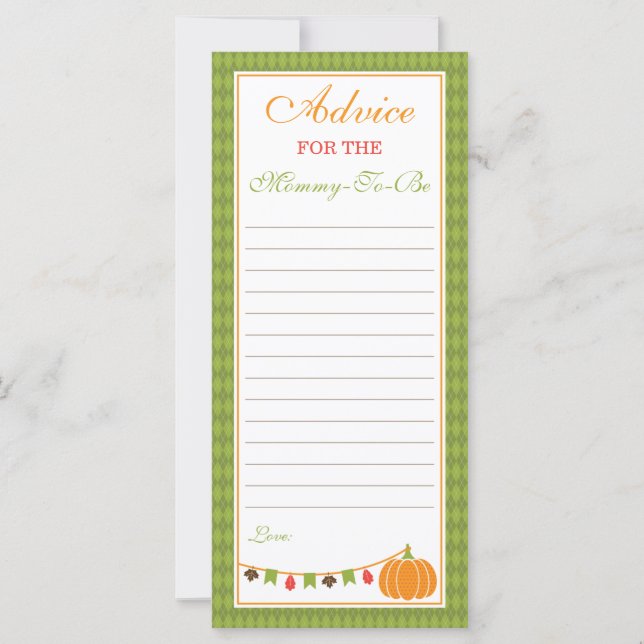 Advice Card for Mom-To-Be, Little Pumpkin (Front)