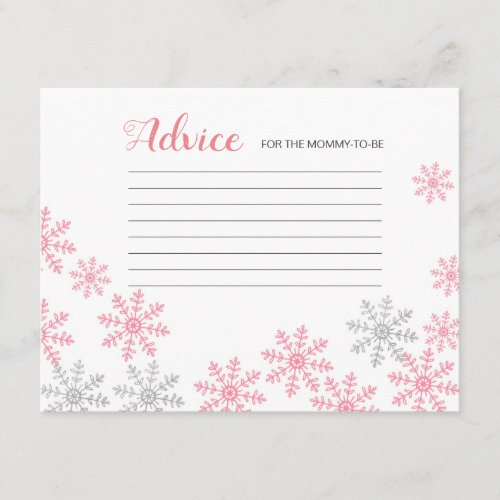 Advice Card Pink Silver Winter Snowflakes