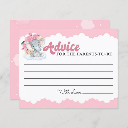 Advice Cards Pink Floral Elephant Girl Baby Shower