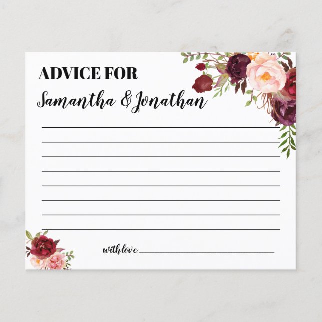 Advice for Happy Couple Marsala Bridal Shower Game (Front)