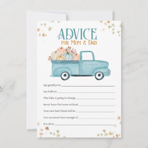 Advice for Mom  Dad Card Blue Pumpkin Truck Note Card