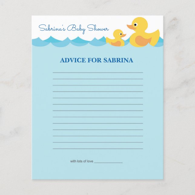 Advice for Mom To Be Rubber Duck Baby Shower Game (Front)