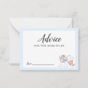 Advice for Mommy Blue Teddy Bear Baby Shower Note Card