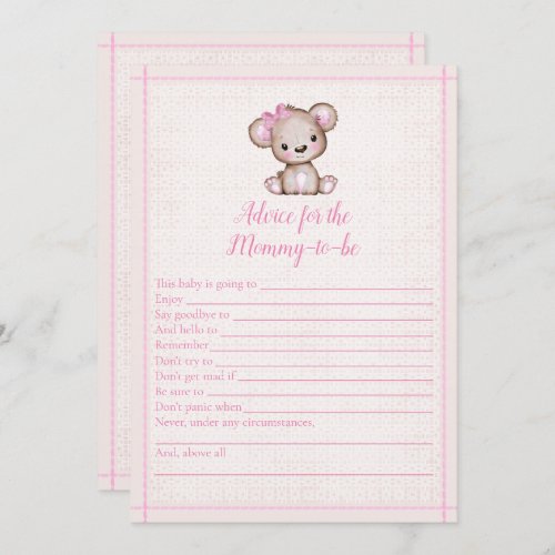 Advice For Mommy Cute Girl Bear Shower Game Card