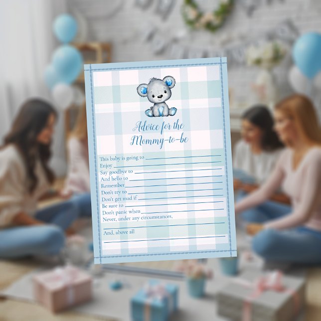 Advice For Mommy Cute Gray Bear Boy Shower Game Invitation (Creator Uploaded)