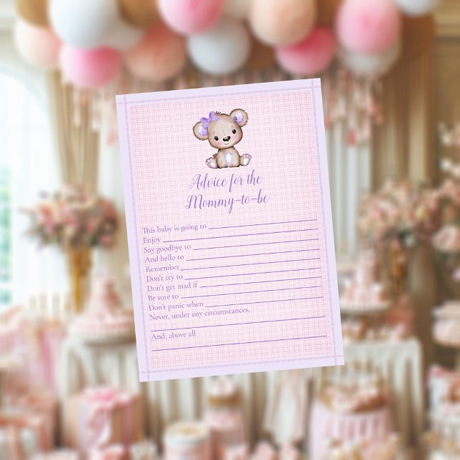 Advice For Mommy Cute Purple Bear Shower Game Card (Creator Uploaded)
