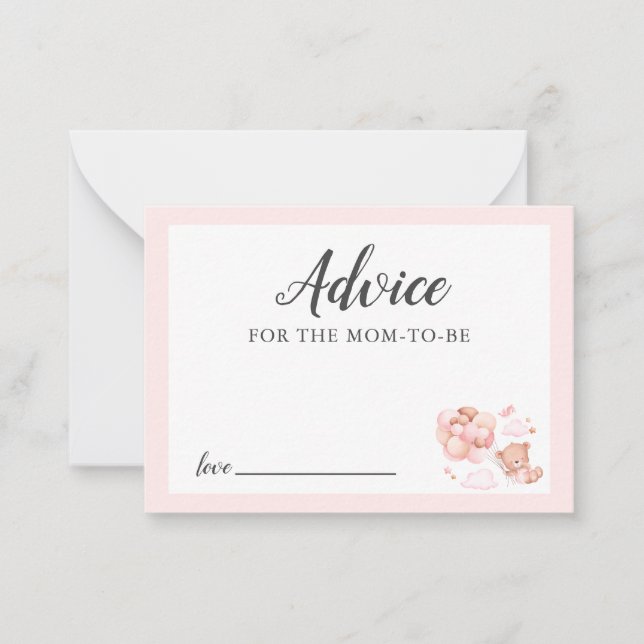 Advice for Mommy Pink Teddy Bear Baby Shower Note Card (Front)