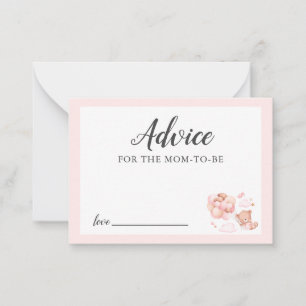 Advice for Mommy Pink Teddy Bear Baby Shower Note Card