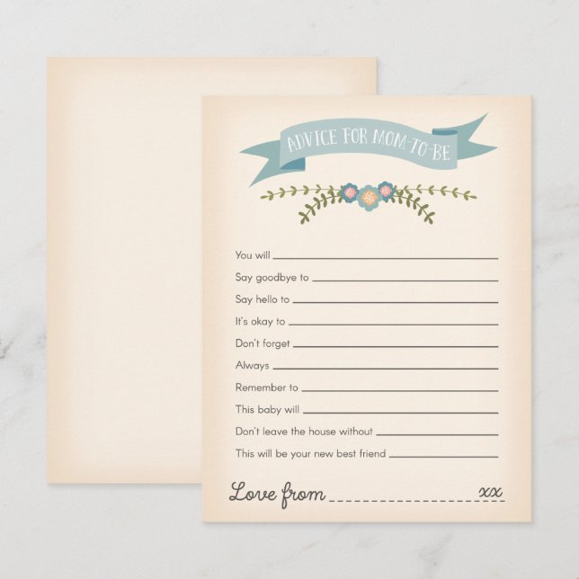 Advice for mommy-to-be Baby Shower Game Card (Front/Back)